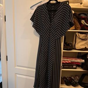 Ted Baker Black and White V-Neck Flutter Sleeve Maxi Dress